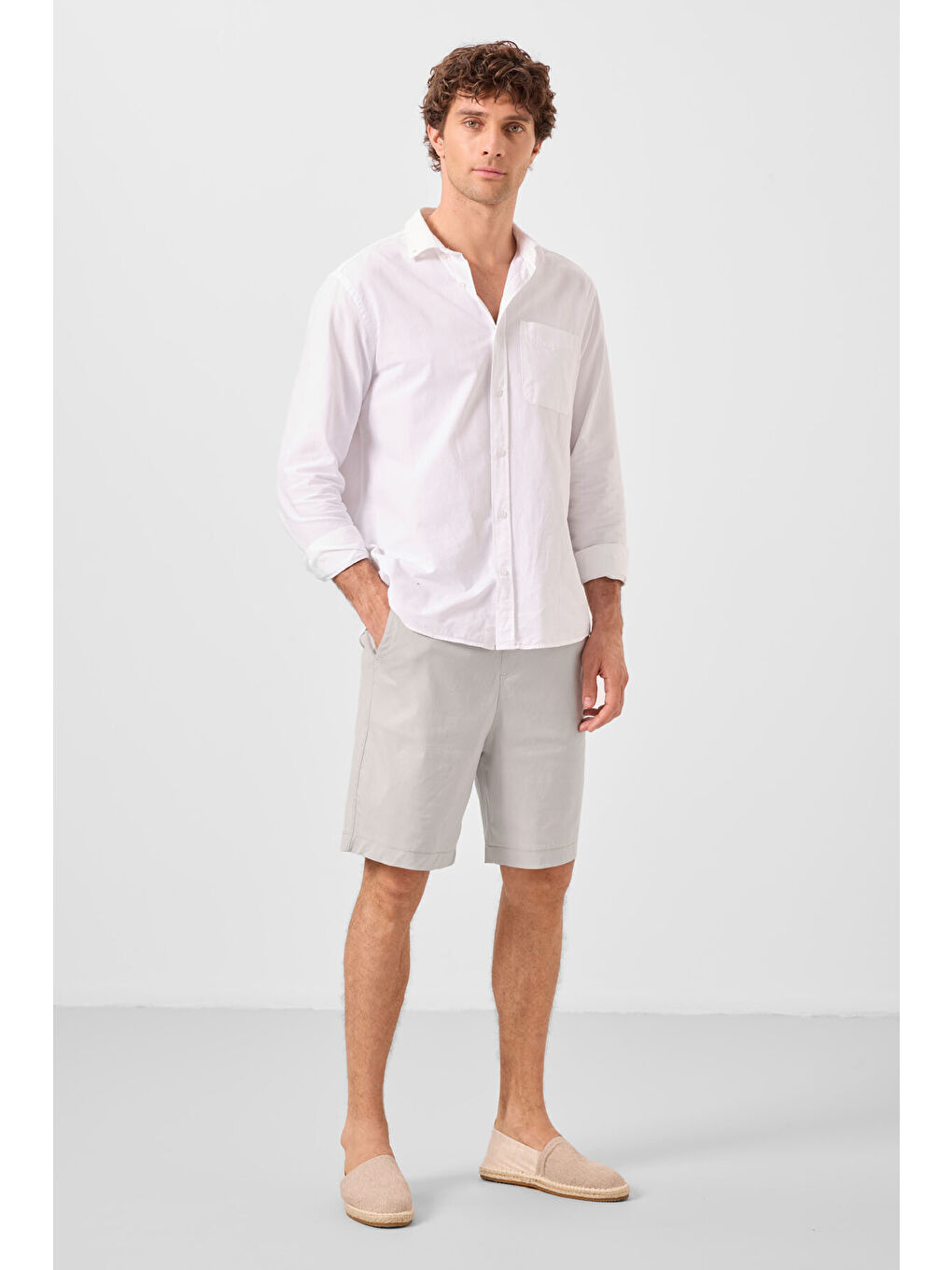 Bej Taş Standart Fit Dokuma Hafif Esnek Chino Erkek Şort - 81293-3