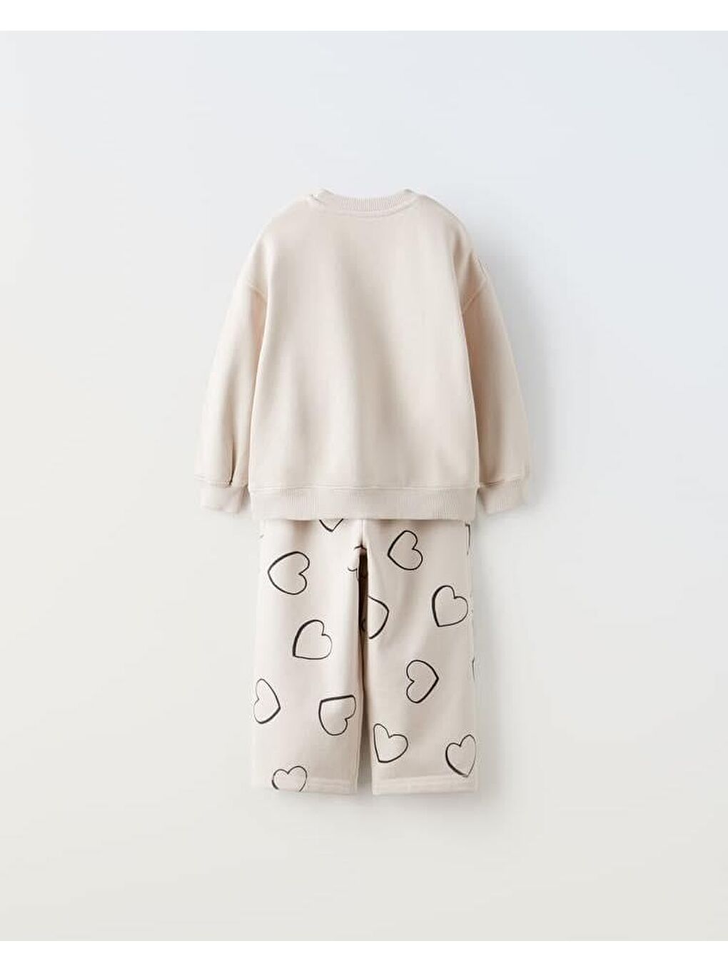 Kız Çocuk Pamuklu Ekru Kalpli Sweatshirt Geniş Paça Eşofman Takım - "Time To Do What I Love" Yazılı-1