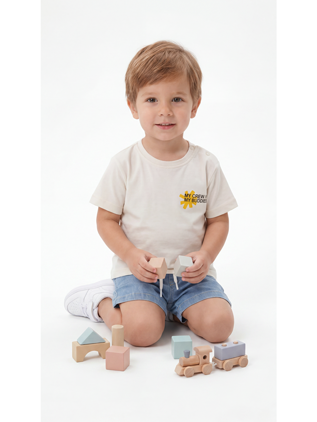 Ekru My Crew My Buddies Baskılı Erkek Bebek Alt Üst Takım-1