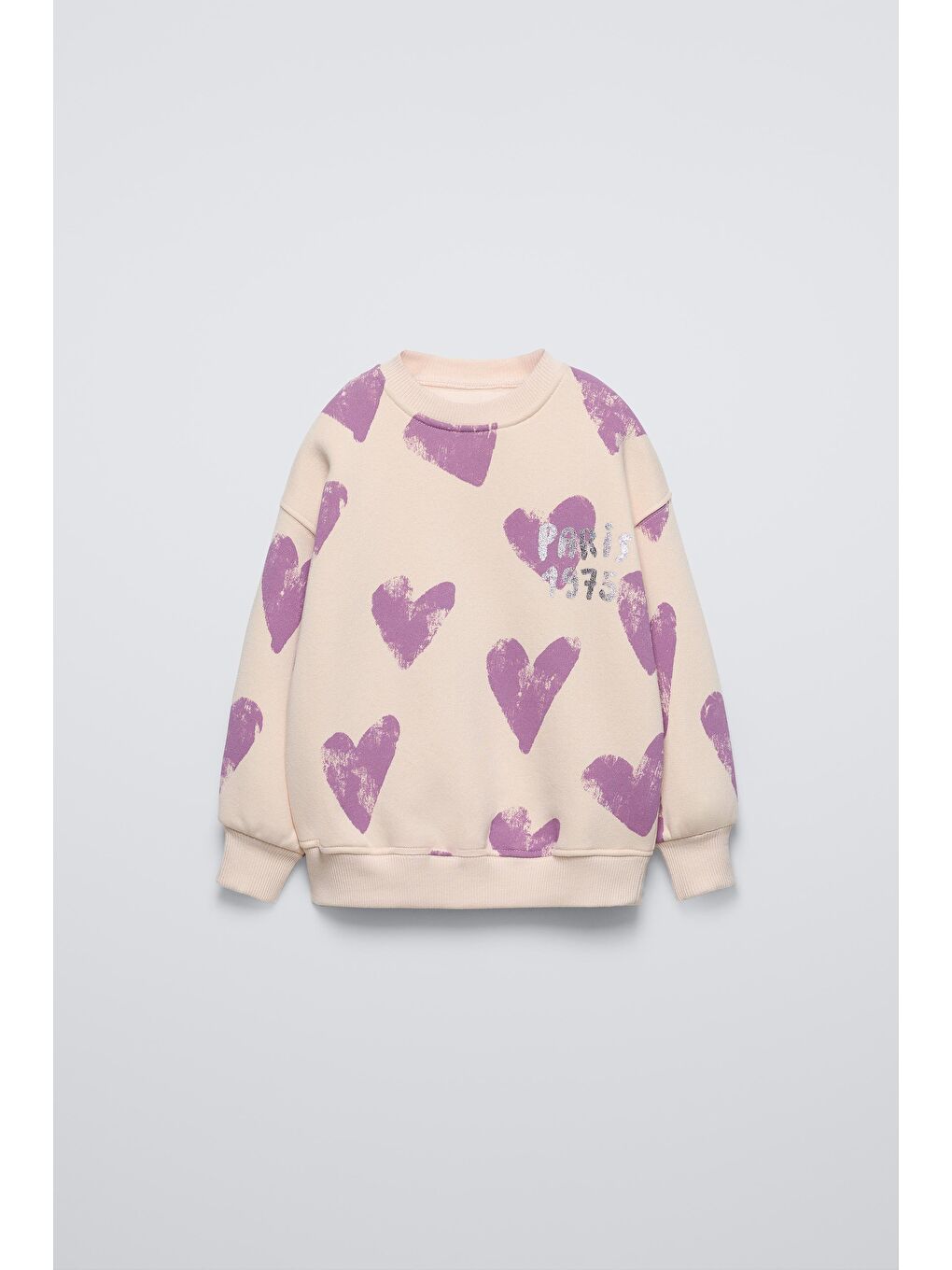 Karışık Kız Çocuk Pamuklu Lila Kalpli Sweatshirt Tayt Takım - Paris Yazı Detaylı-5