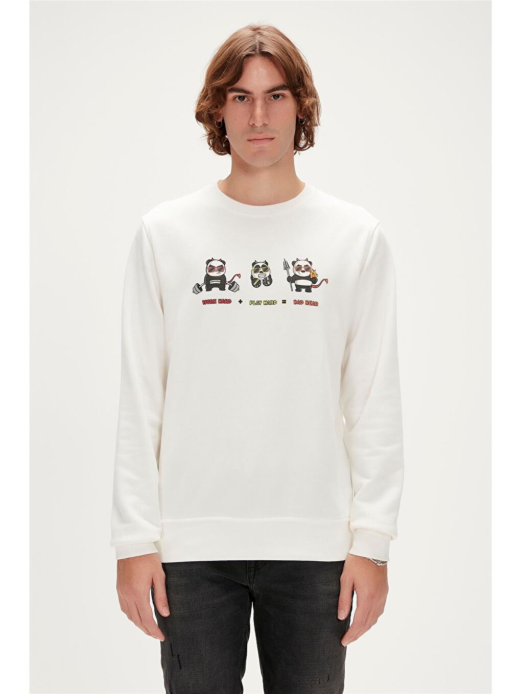 Bad Bear Beyaz Play Hard Crewneck Off-White Beyaz  Baskılı Erkek Sweatshirt - 1