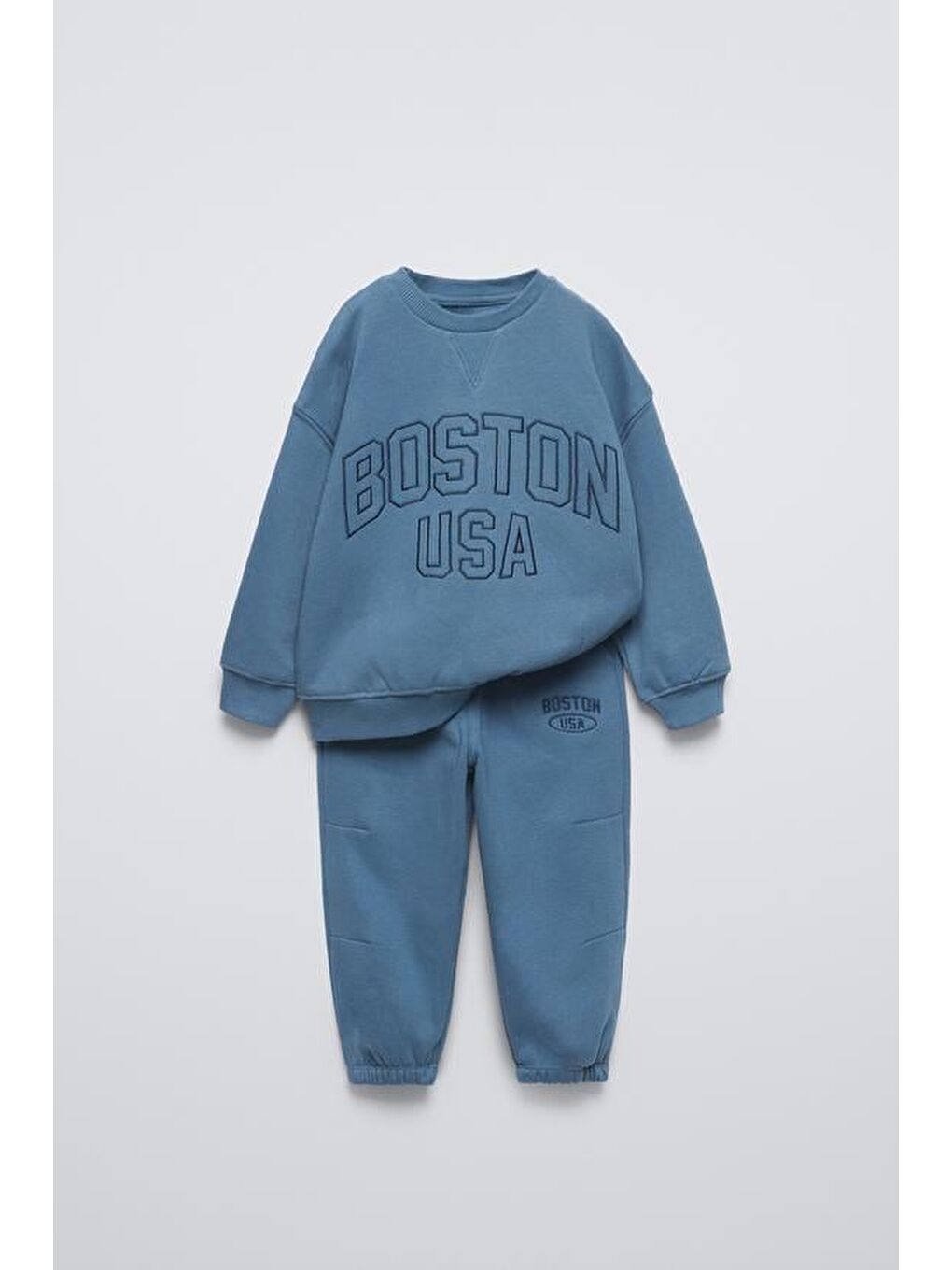 Erkek Çocuk Pamuklu Mavi Boston Usa Baskılı Sweatshirt Eşofman Takım