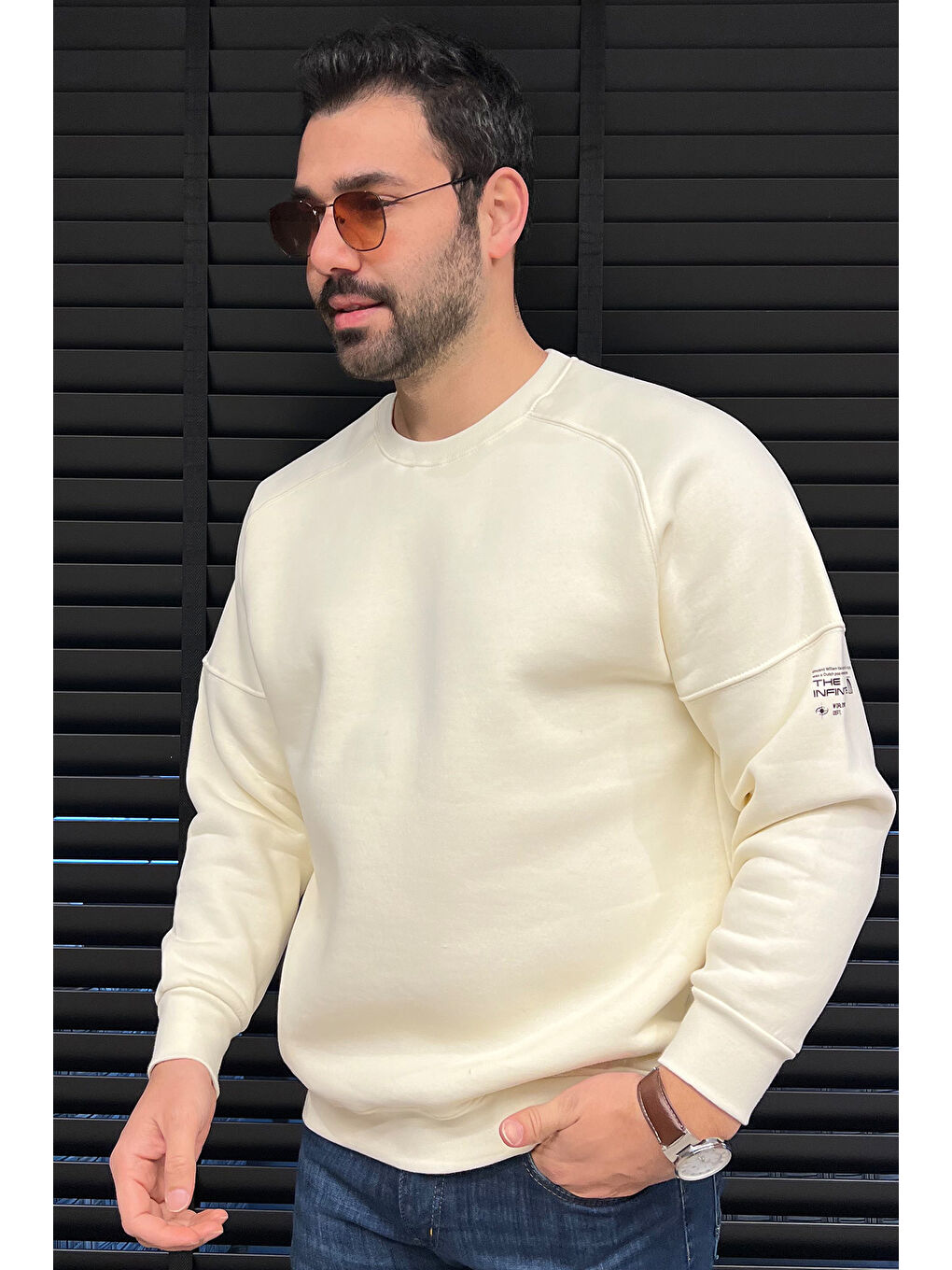 Mishar İtalia Ekru Bisiklet Yaka 3 İplik Şardonlu Sweatshirt