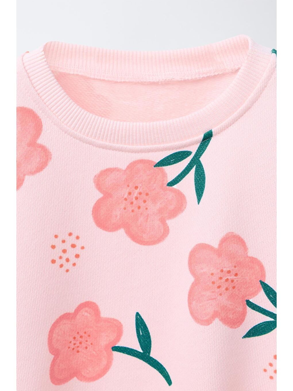 Kız Çocuk Pamuklu Pembe Çiçek Desenli Sweatshirt İspanyol Paça Tayt Takım-2