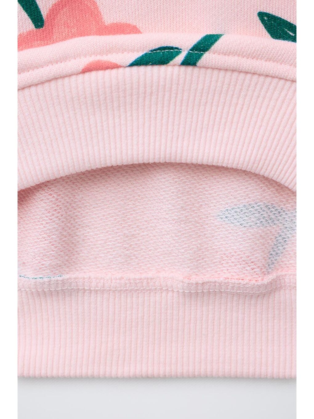 Kız Çocuk Pamuklu Pembe Çiçek Desenli Sweatshirt İspanyol Paça Tayt Takım-3