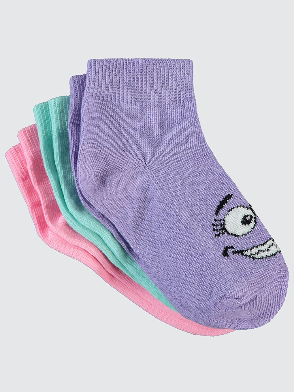 Girls Kız Çocuk 3'lü Patik Çorap 2-12 Yaş Mor-4