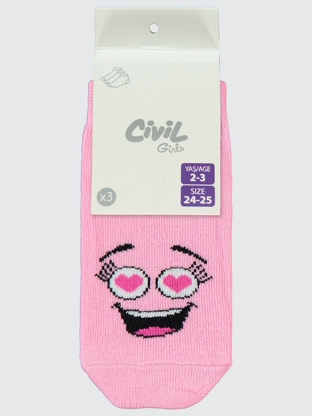 Girls Kız Çocuk 3'lü Patik Çorap 2-12 Yaş Mor-5