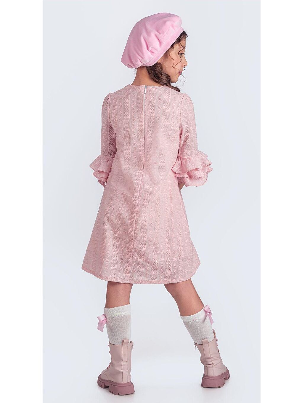 Pembe Miss Clarice Kız Çocuk Fransız Bere, Çanta, Çorap Ve Elbise Takım M00704-6