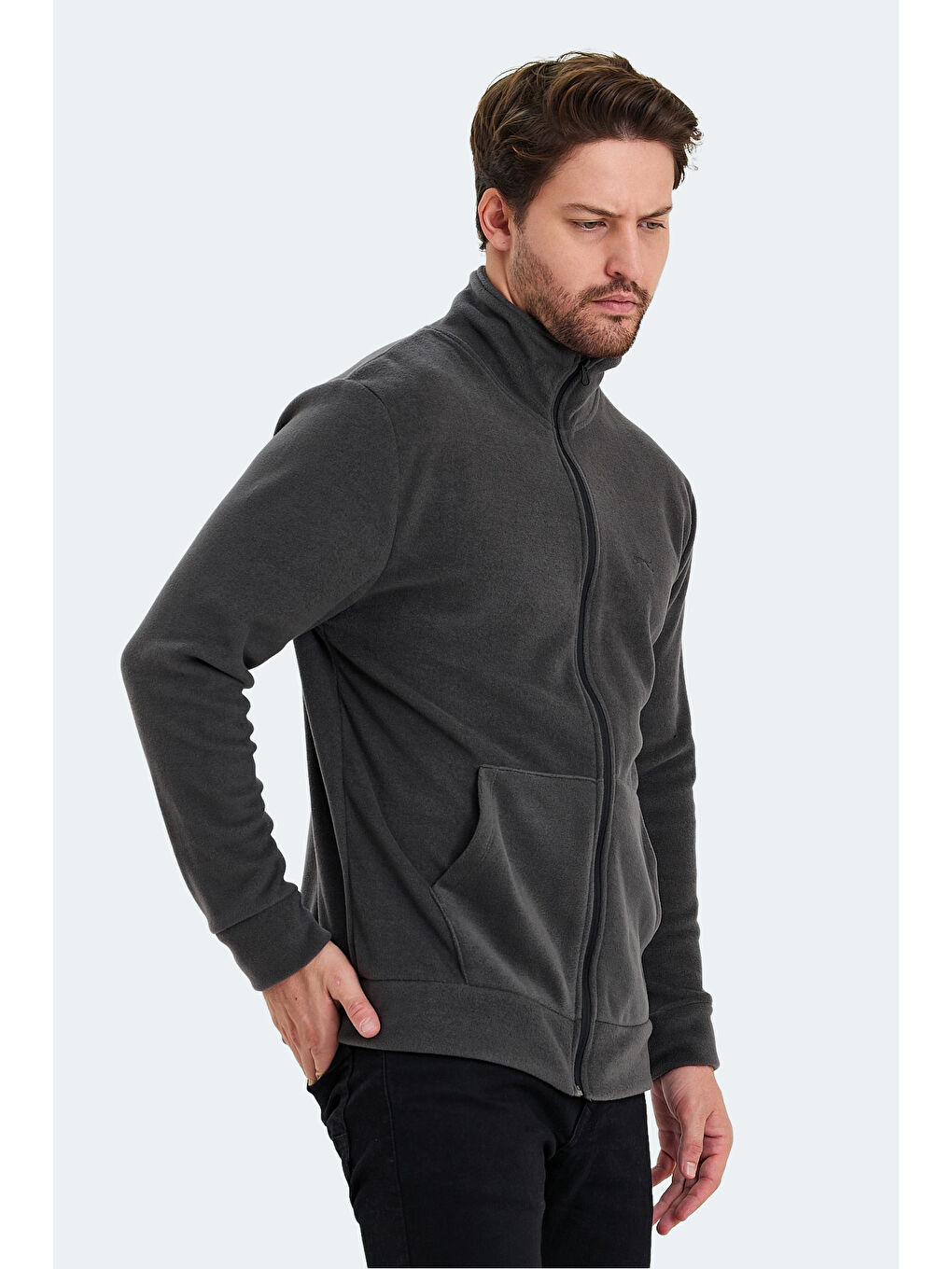 Karışık SANSA 2 Lİ SET Erkek Fermuarlı Dik Yaka Cepli Gri - Koyu Gri Polar-5