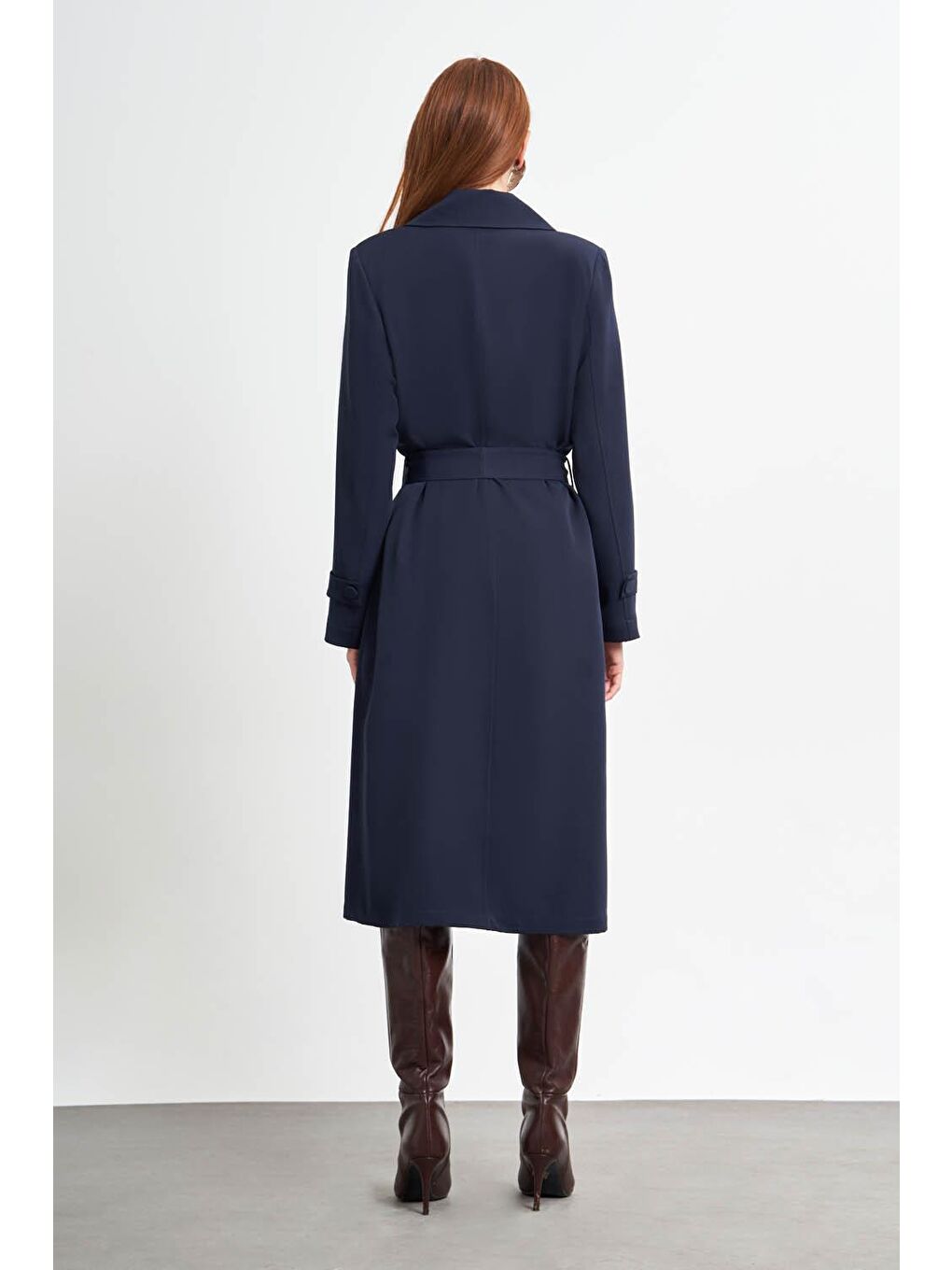 Basic Double Lacivert Trençkot-4