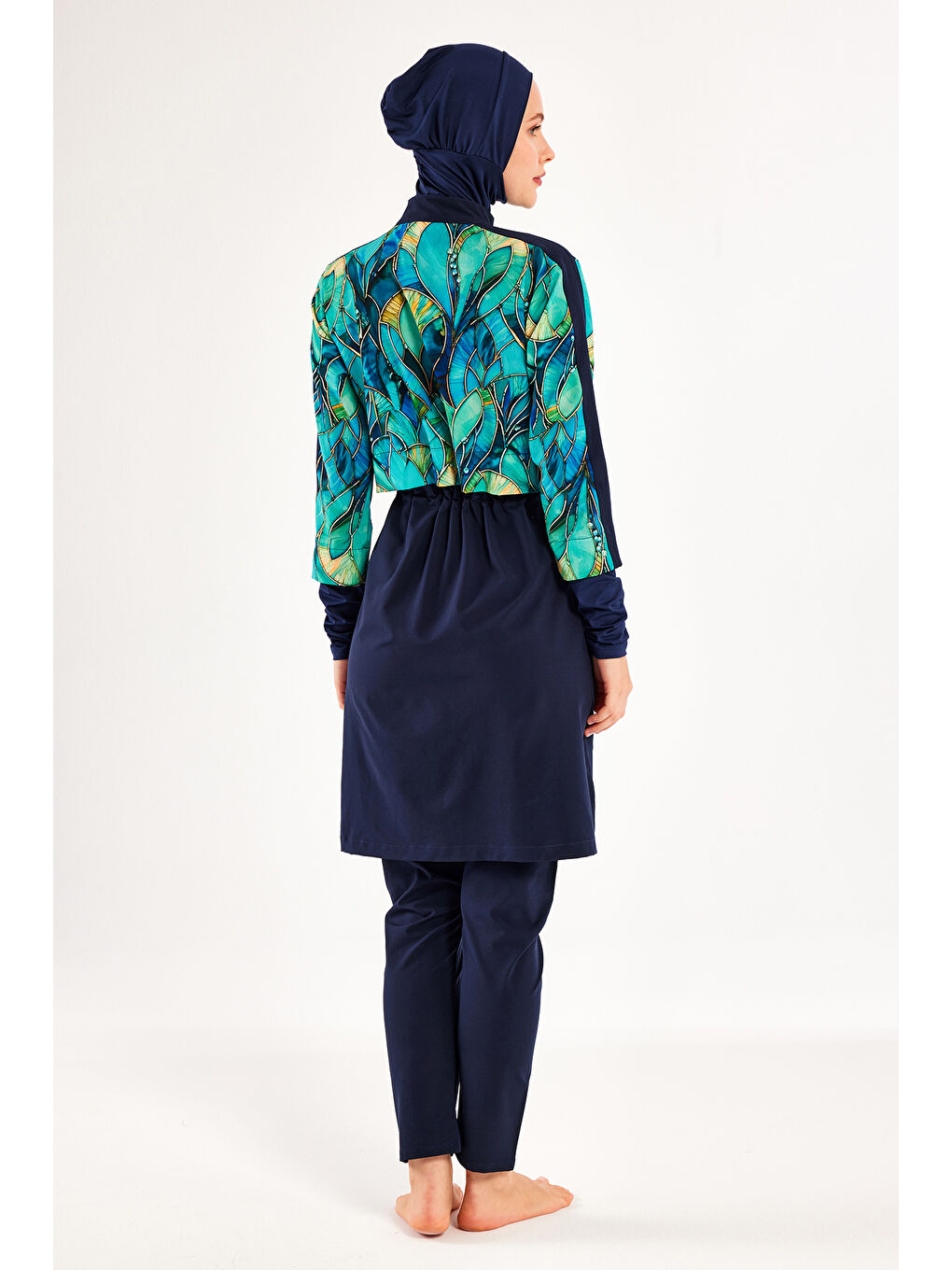 Spor Elastan Tam Kapalı Tesettür Mayo 1216 Koyu Lacivert-2