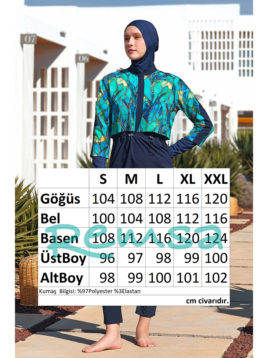 Spor Elastan Tam Kapalı Tesettür Mayo 1216 Koyu Lacivert-3