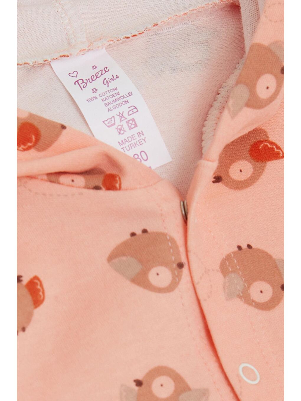 Pembe Kız Bebek Zıbınlı 3 Lü Takım Sevimli Kuş Desenli Somon (4 Ay-1 Yaş)-3