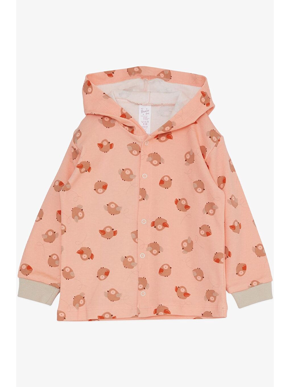 Pembe Kız Bebek Zıbınlı 3 Lü Takım Sevimli Kuş Desenli Somon (4 Ay-1 Yaş)-4