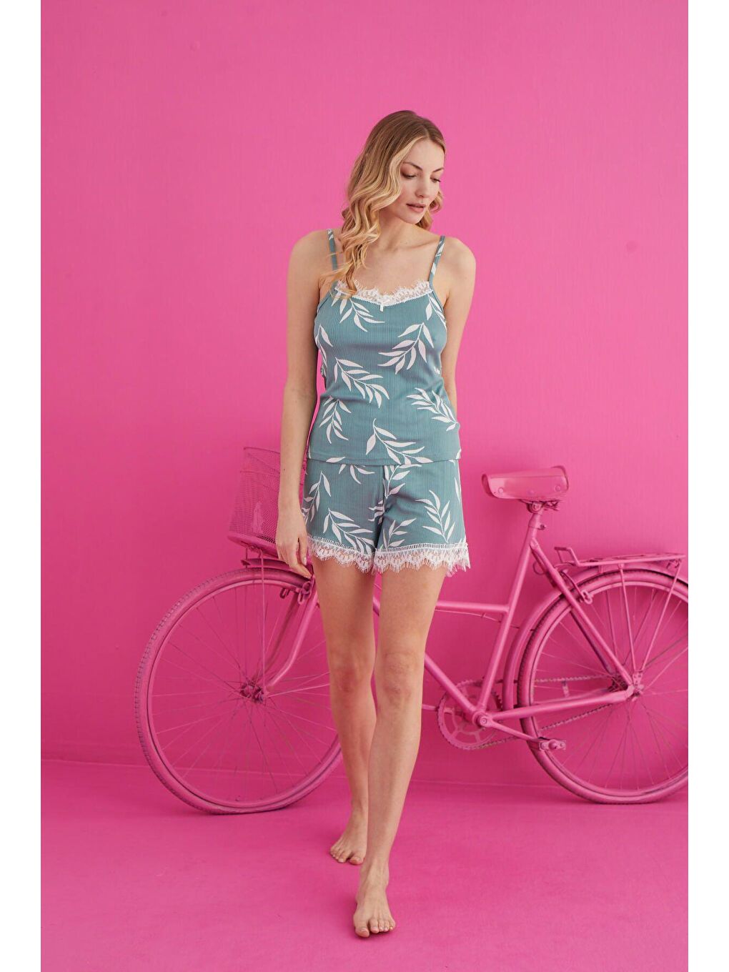 Yeşil Pegasus İp Askılı Şort Takım 4097-12-1