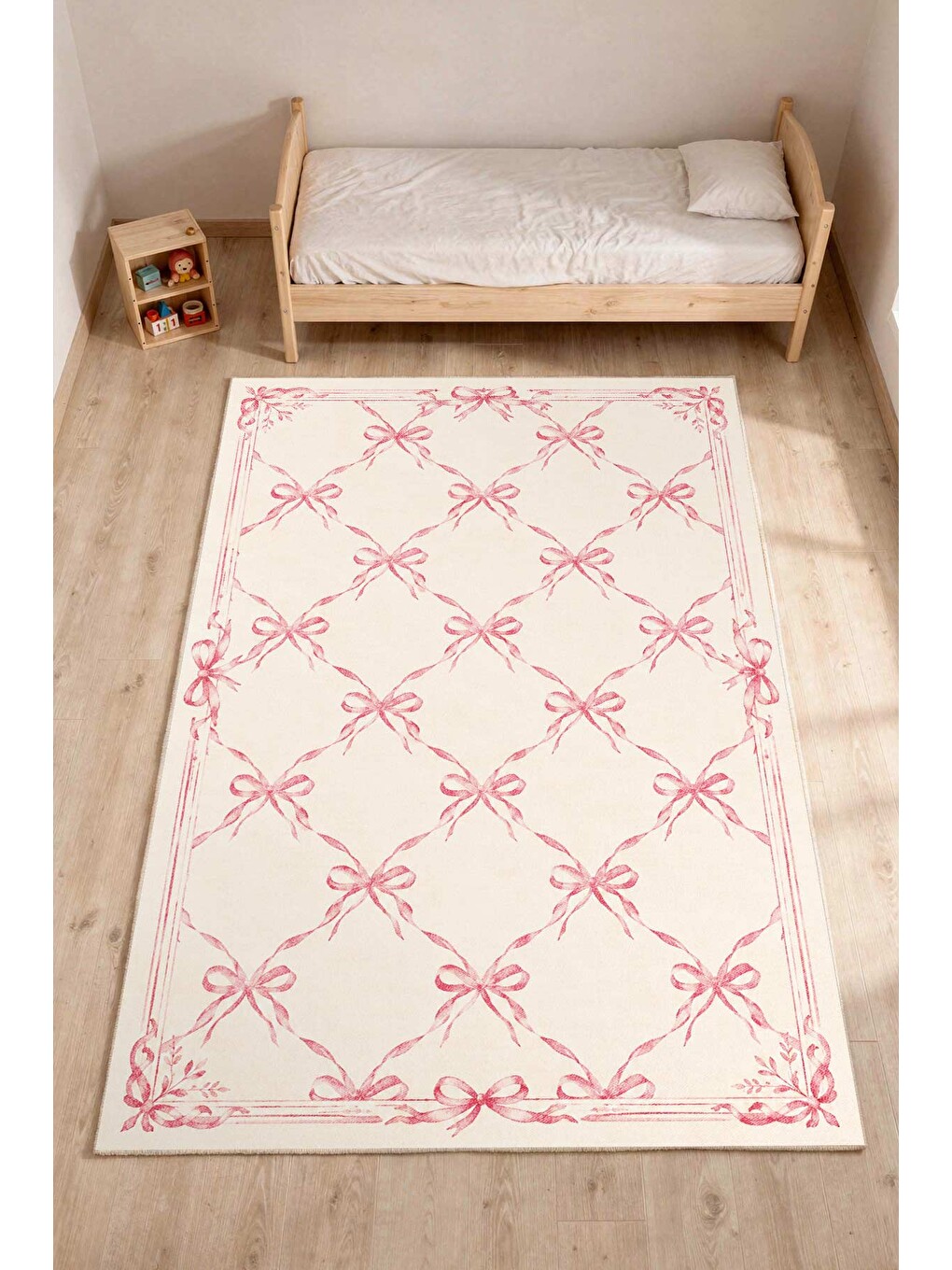 Pembe Modern Çocuk Halısı Kaymaz Tabanlı Makinede Yıkanabilir Çocuk Odası Halısı-2