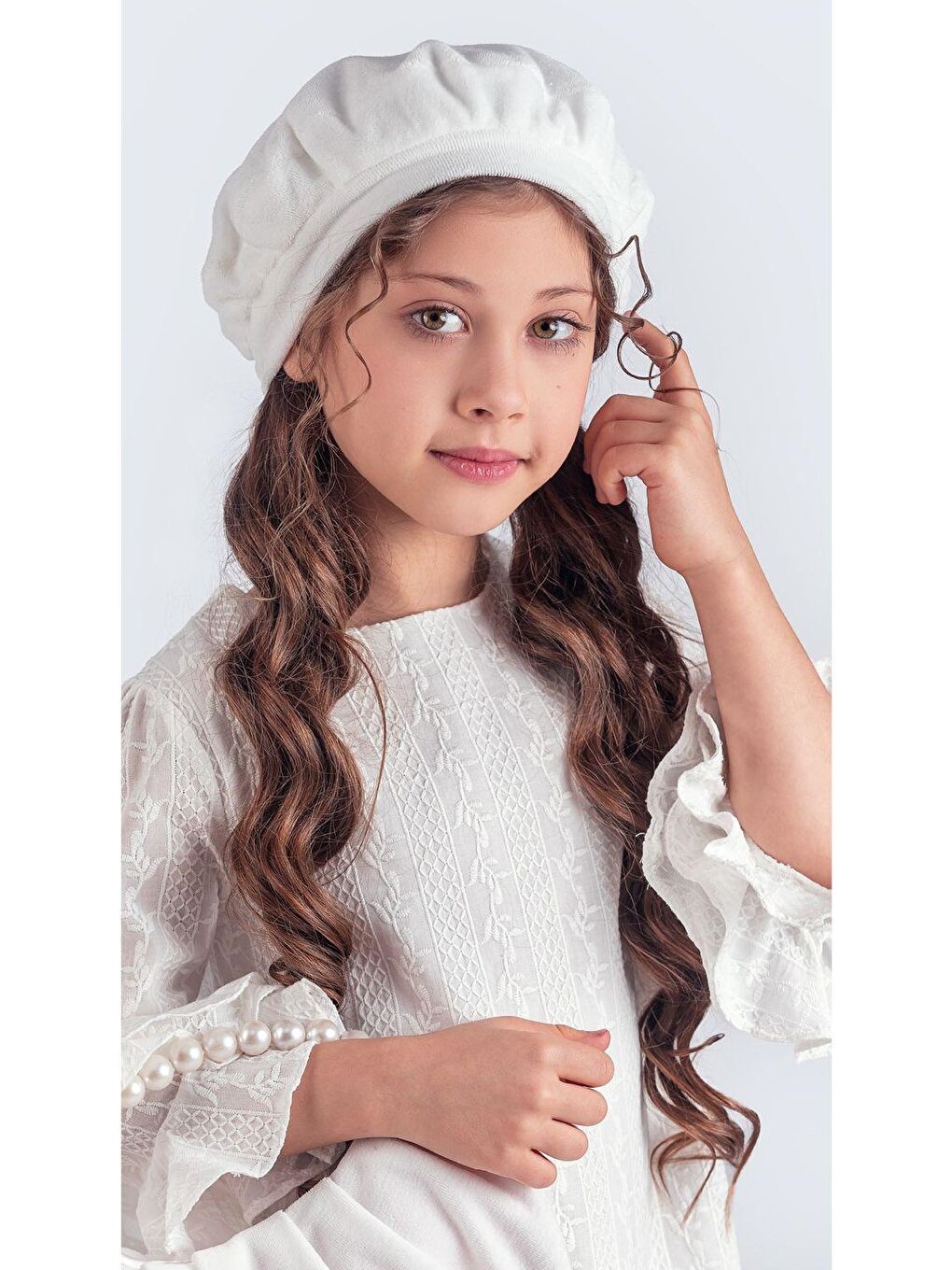 Beyaz Miss Clarice Kız Çocuk Fransız Bere, Çanta, Çorap Ve Elbise Takım M00704-6