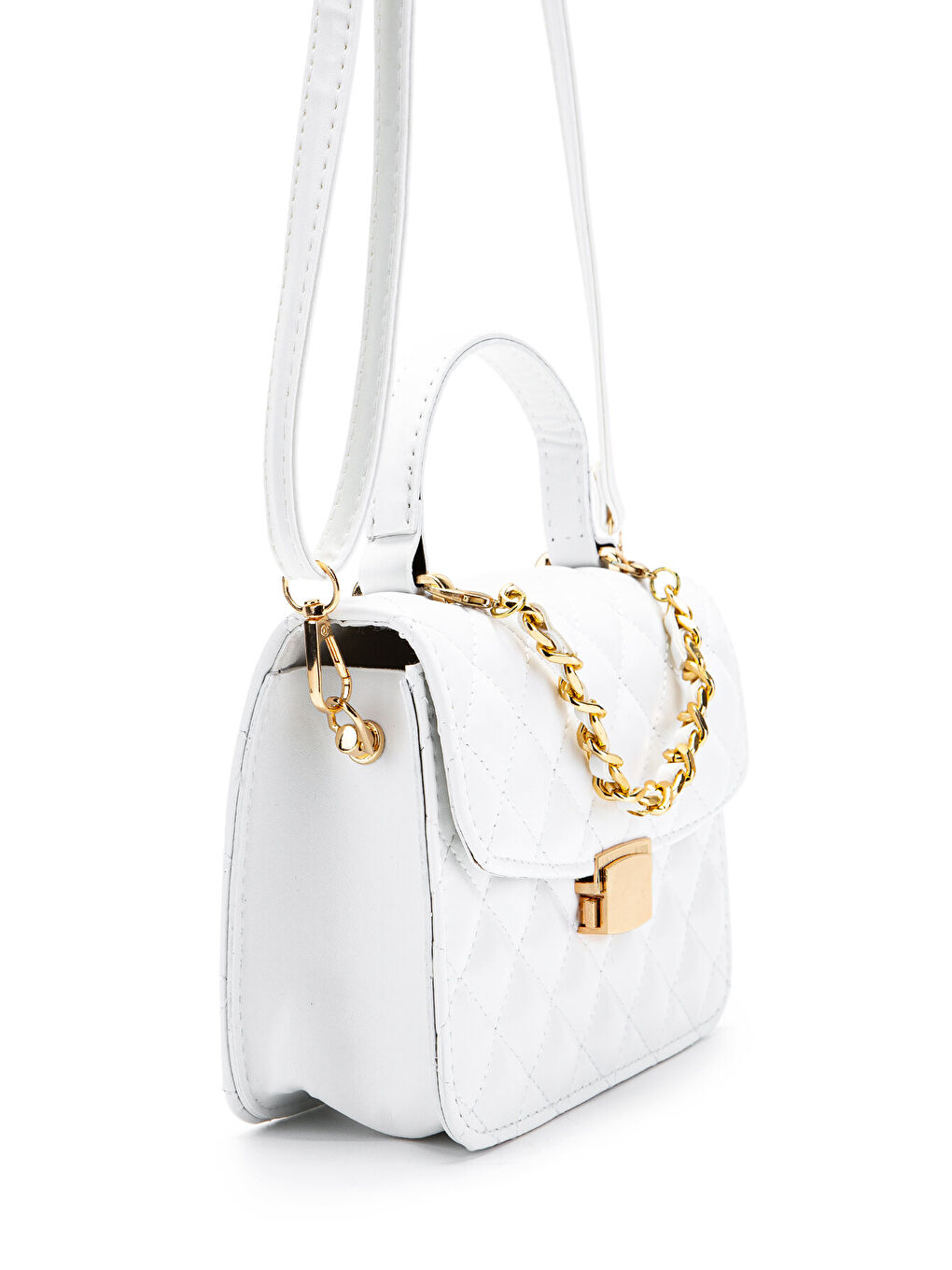 Gold Zincir Charm Detaylı Isabella Kadın Çapraz Çanta Beyaz-2