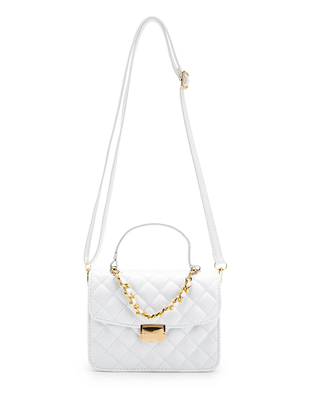 Gold Zincir Charm Detaylı Isabella Kadın Çapraz Çanta Beyaz-3