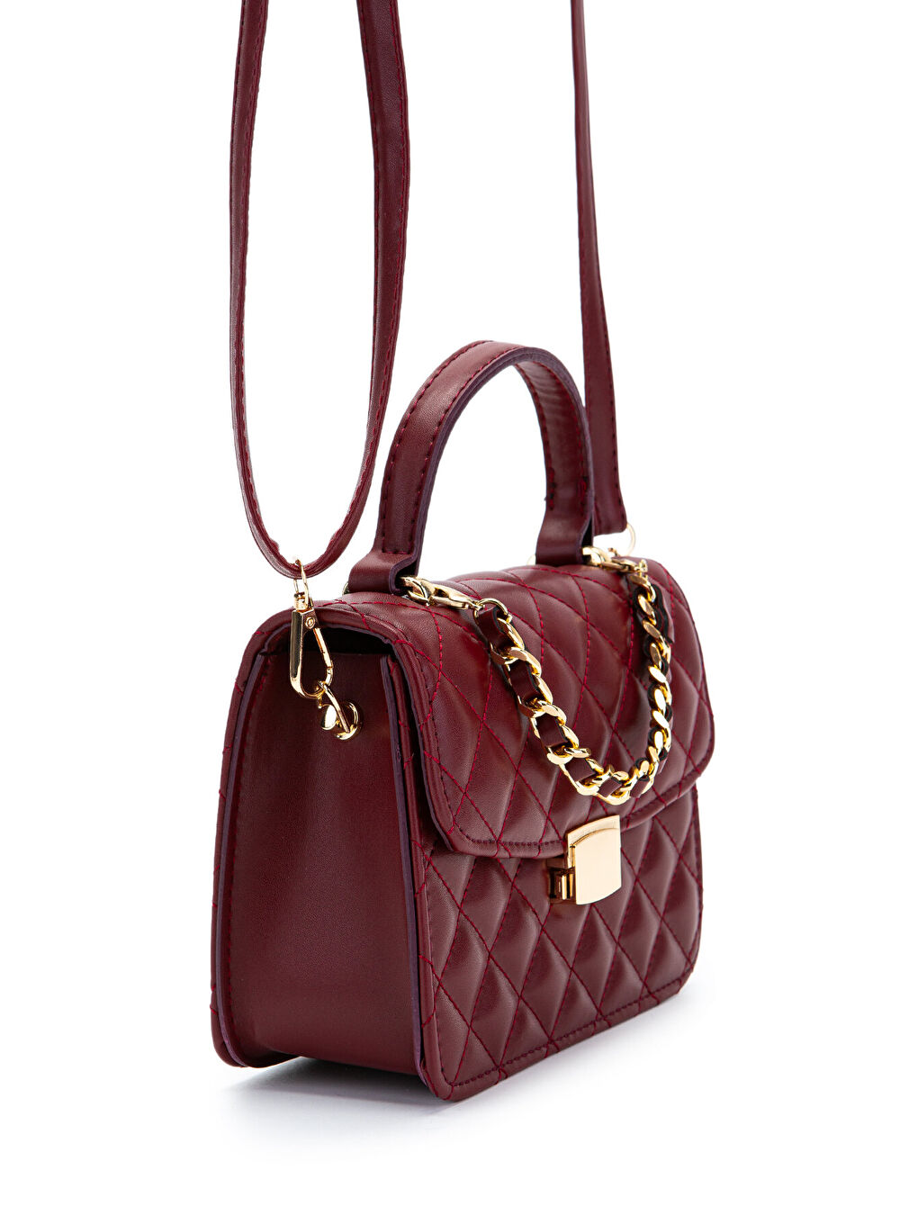 Gold Zincir Charm Detaylı Isabella Kadın Çapraz Çanta Bordo-2