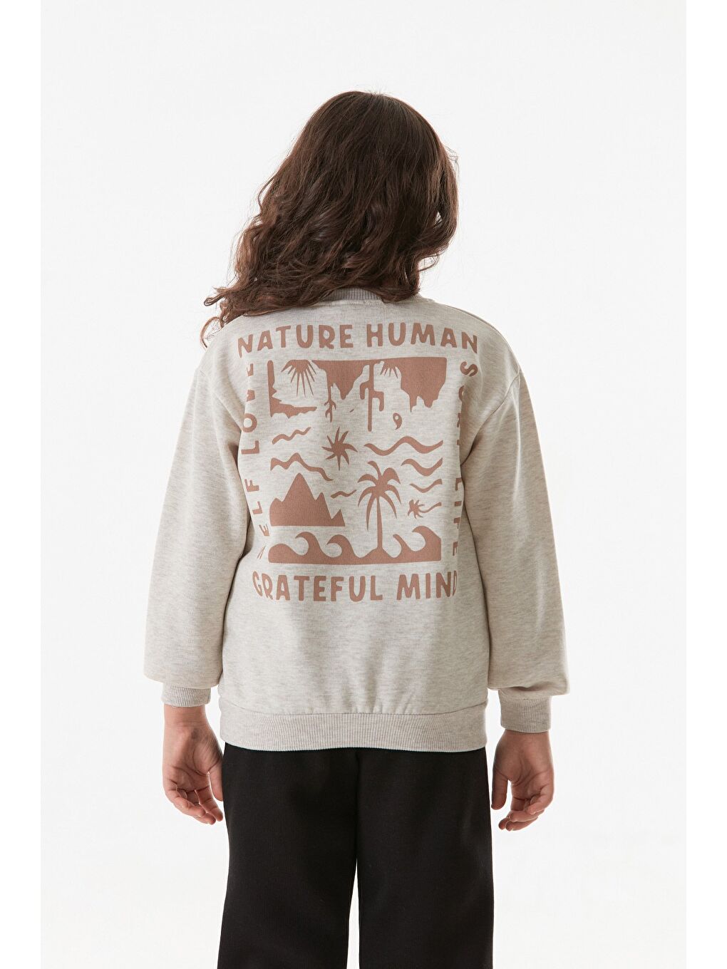 Bej 3 İplik Önü Ve Arkası Baskılı Kız Çocuk Sweatshirt-2