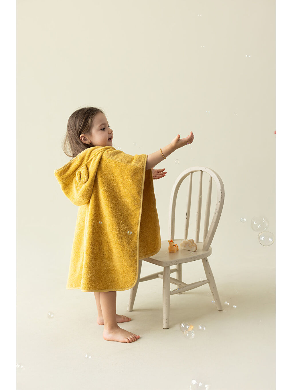 Kahverengi Tiny Bear Organik Pamuk Çocuk Panço Hardal-2