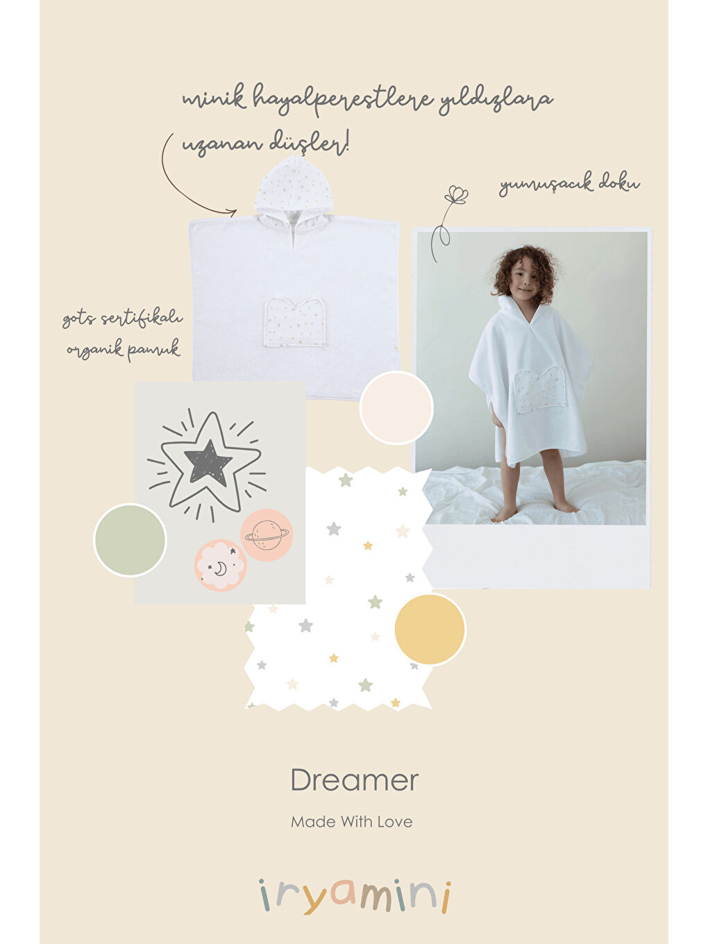 Dreamer Organik Pamuk Müslin Detaylı Çocuk Panço Beyaz-3