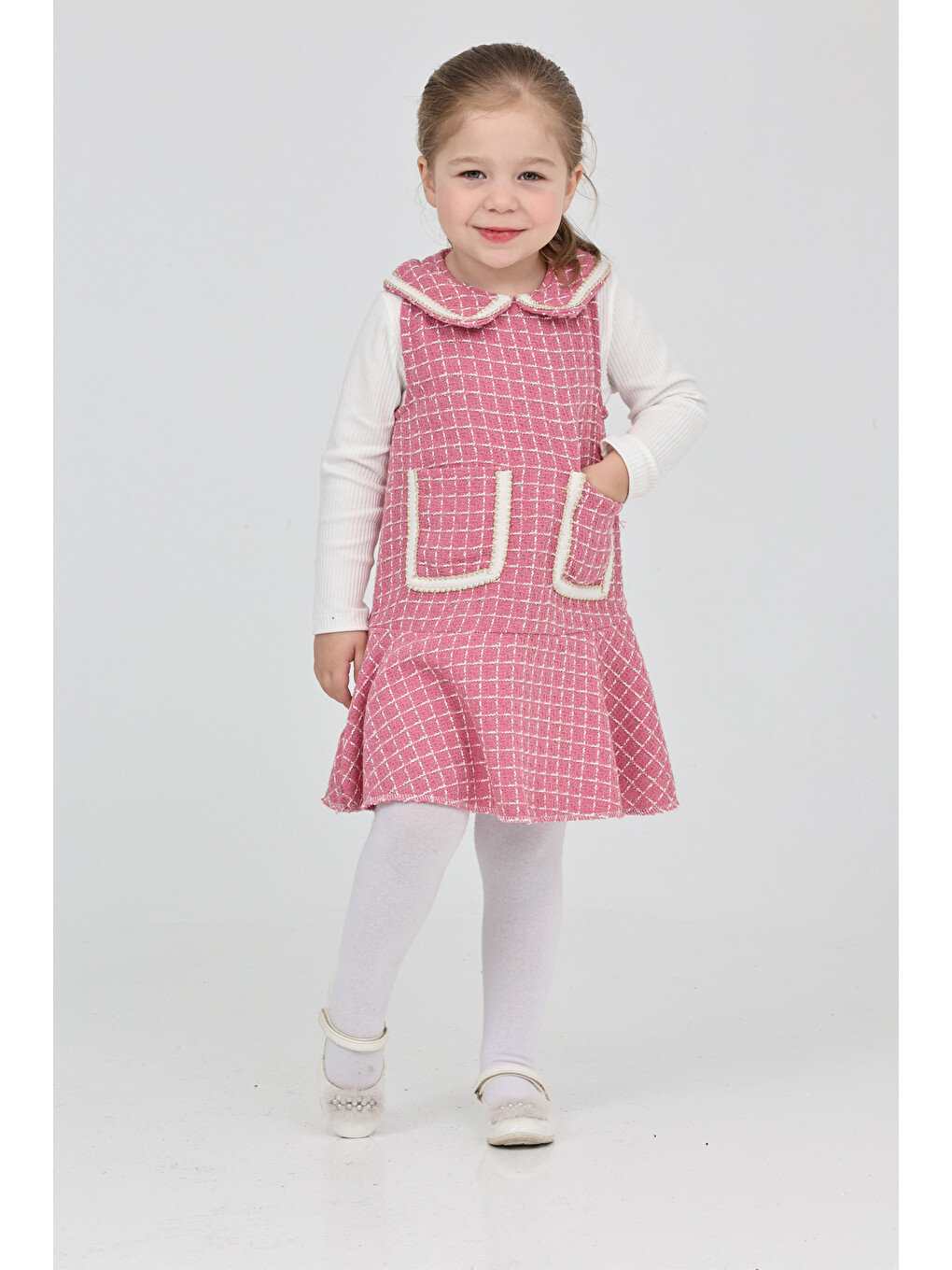 Fuşya Kız Çocuk Şanel Kumaş Cepli 2'li Elbise (elbise+bady Bluz)12175