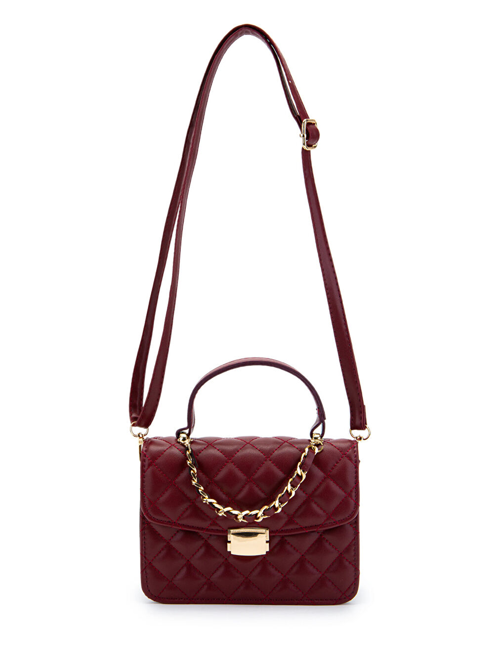 Gold Zincir Charm Detaylı Isabella Kadın Çapraz Çanta Bordo-3