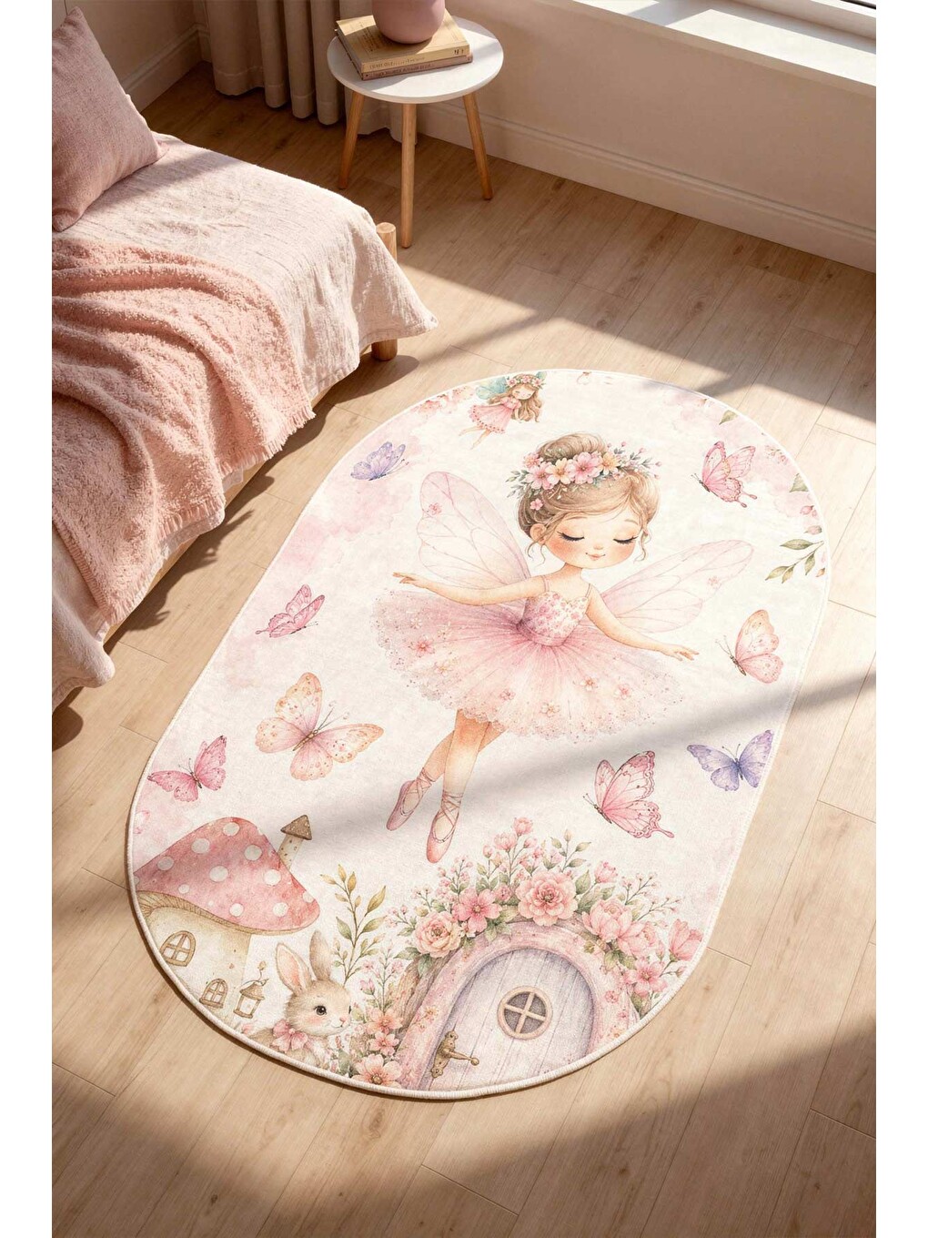 Pembe Modern Çocuk Halısı Kaymaz Tabanlı Makinede Yıkanabilir Çocuk Odası Halısı-1