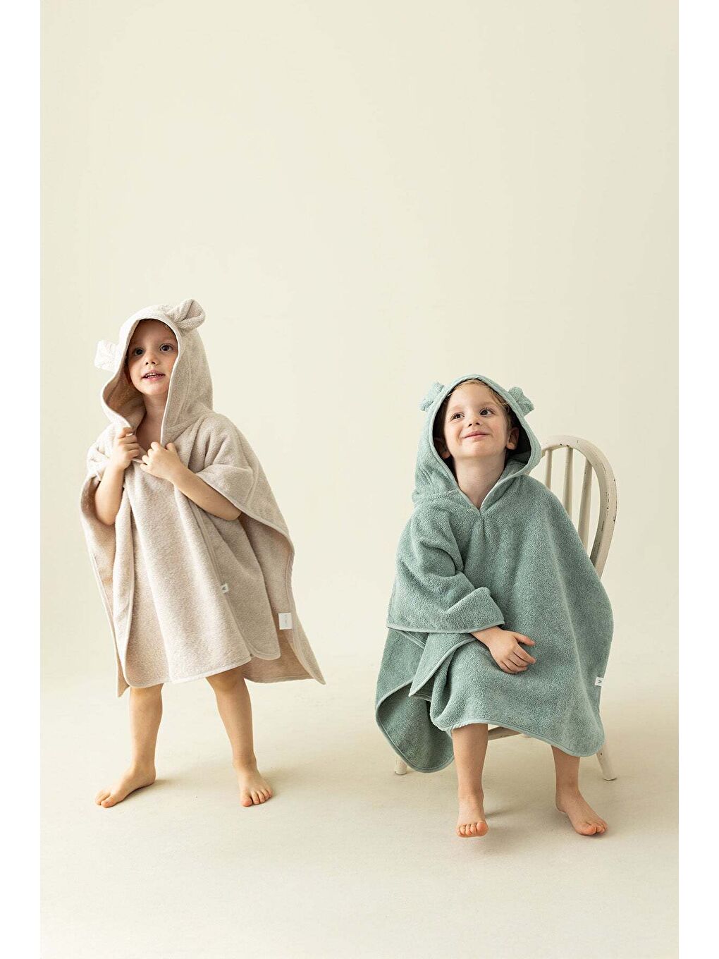 Yeşil Tiny Bear Organik Pamuk Çocuk Panço Mint-2