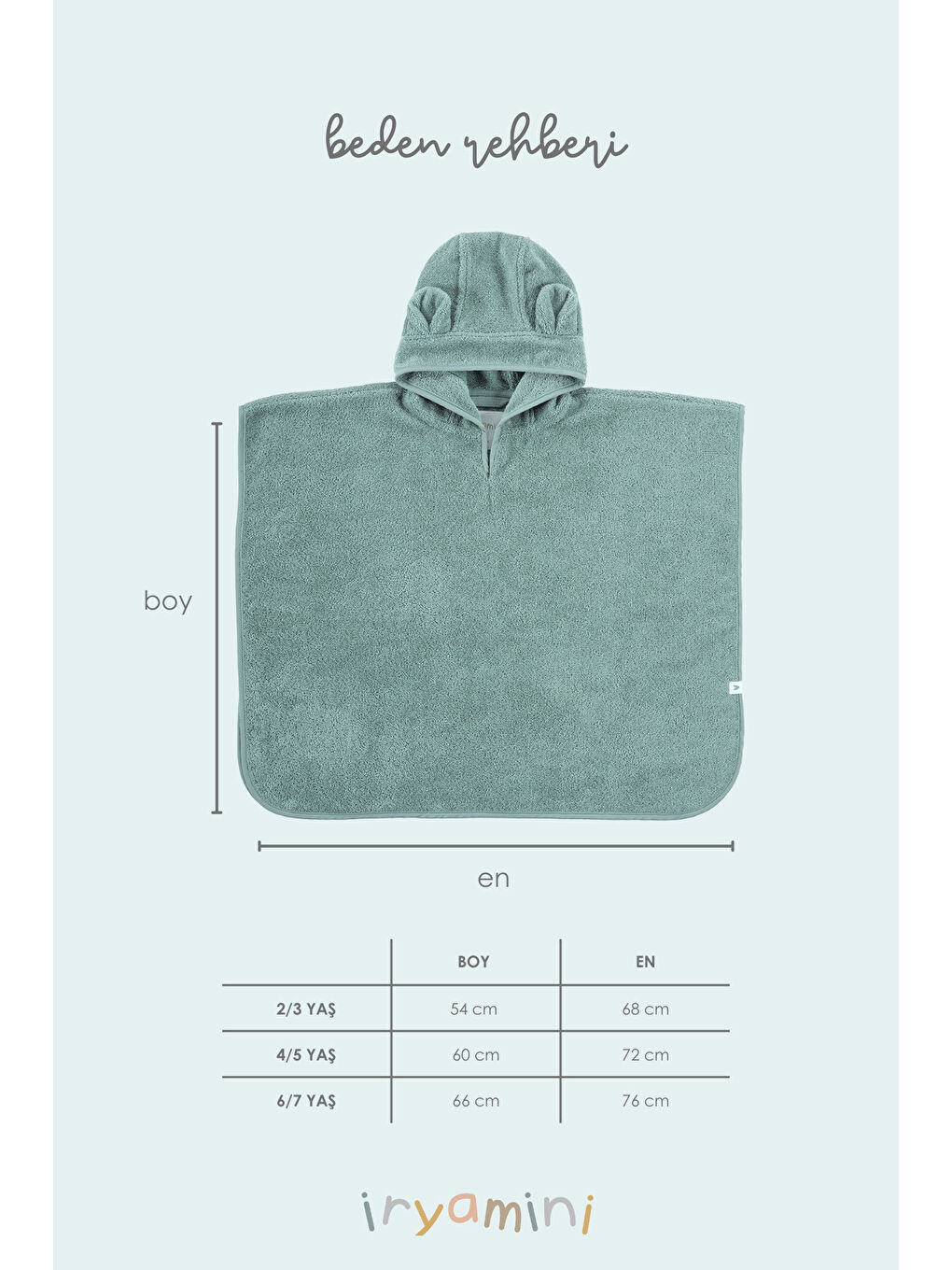 Yeşil Tiny Bear Organik Pamuk Çocuk Panço Mint-4