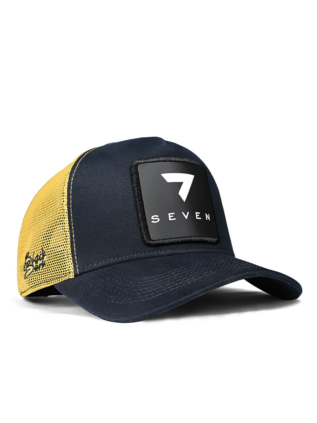 BlackBörk Gri V1 Trucker 7 Numara - 5 Kod Logolu Unisex Lacivert-sarı Şapka (CAP)