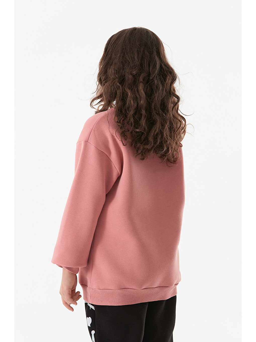 Pembe 3 İplik Yazı Baskılı Bisiklet Yaka Kız Çocuk Sweatshirt-2