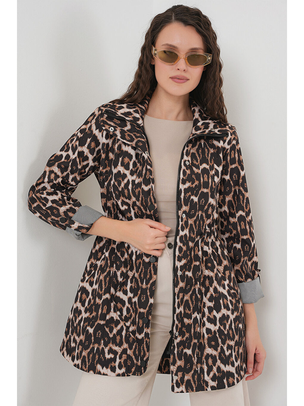 10322 Beli Büzgülü Trençkot - C. Kahverengi-3