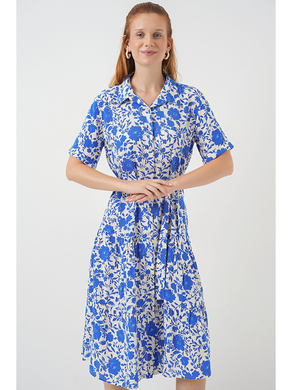 Mavi Kadın Kısa Kol Desenli Elbise 2560 - Saks