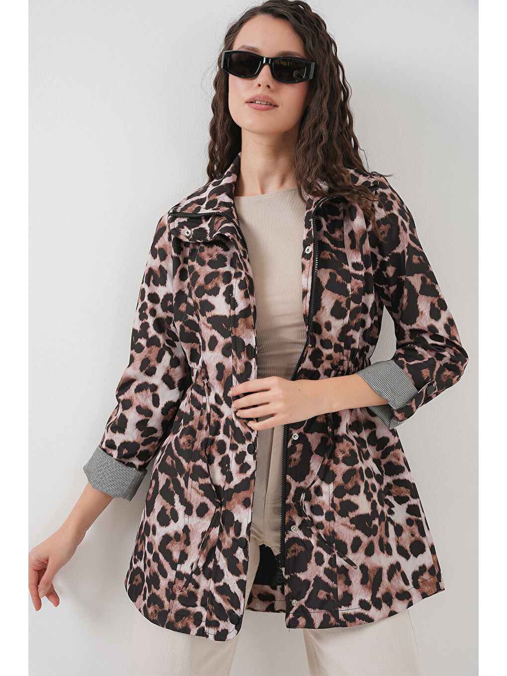 Kahverengi 10322 Beli Büzgülü Trençkot - D.Kahve