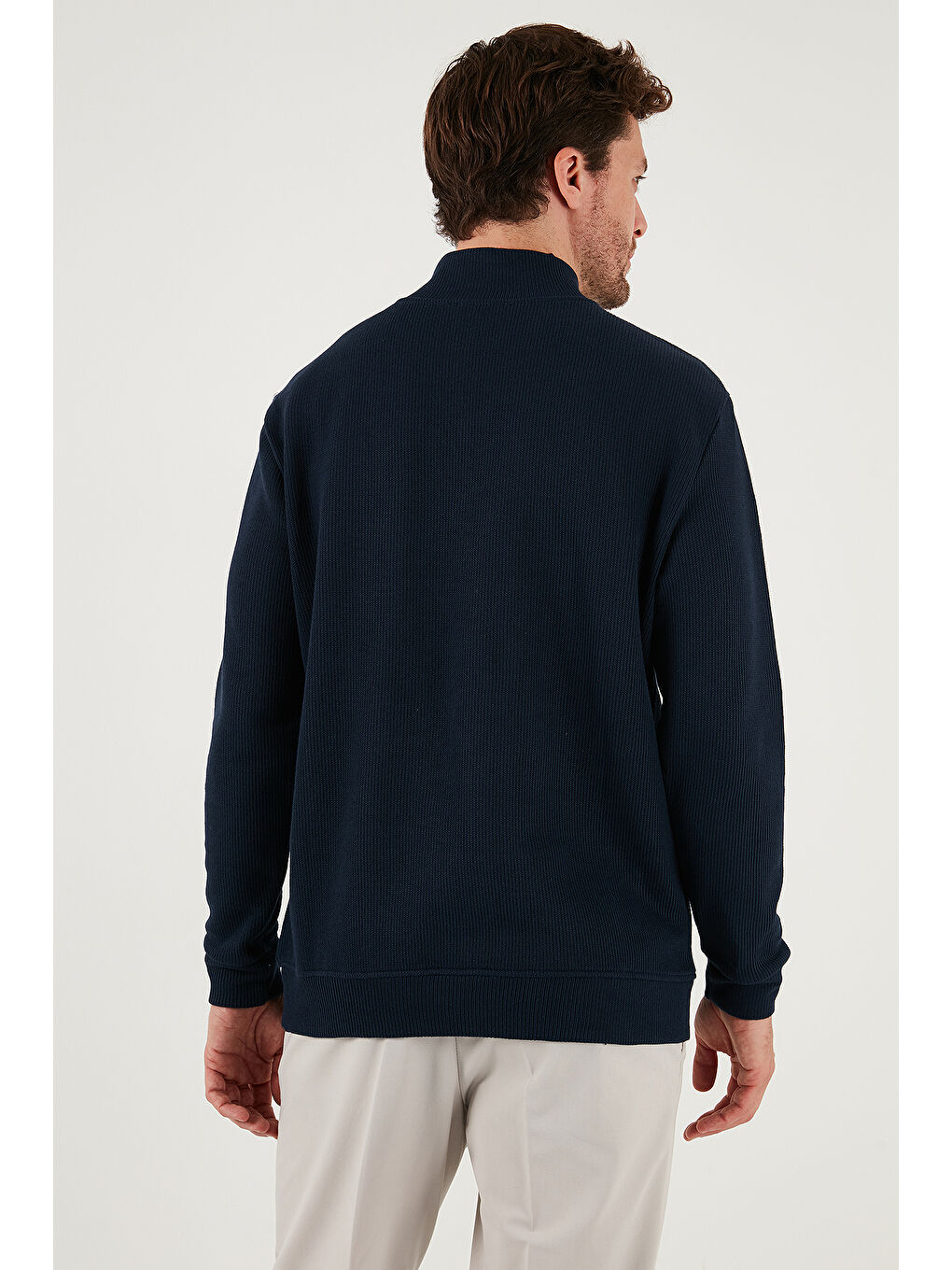 Lacivert Pamuklu Relaxed Fit Yarım Fermuarlı Sıfır Yaka Örme Sweat 5901076-5