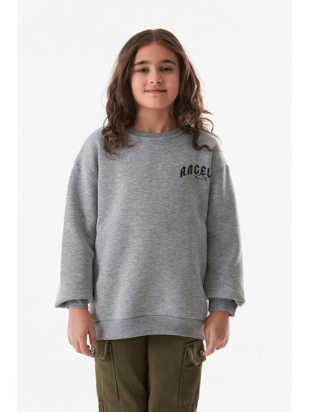 Gri 3 İplik Los Angeles Yazı Baskılı Erkek Çocuk Sweatshirt