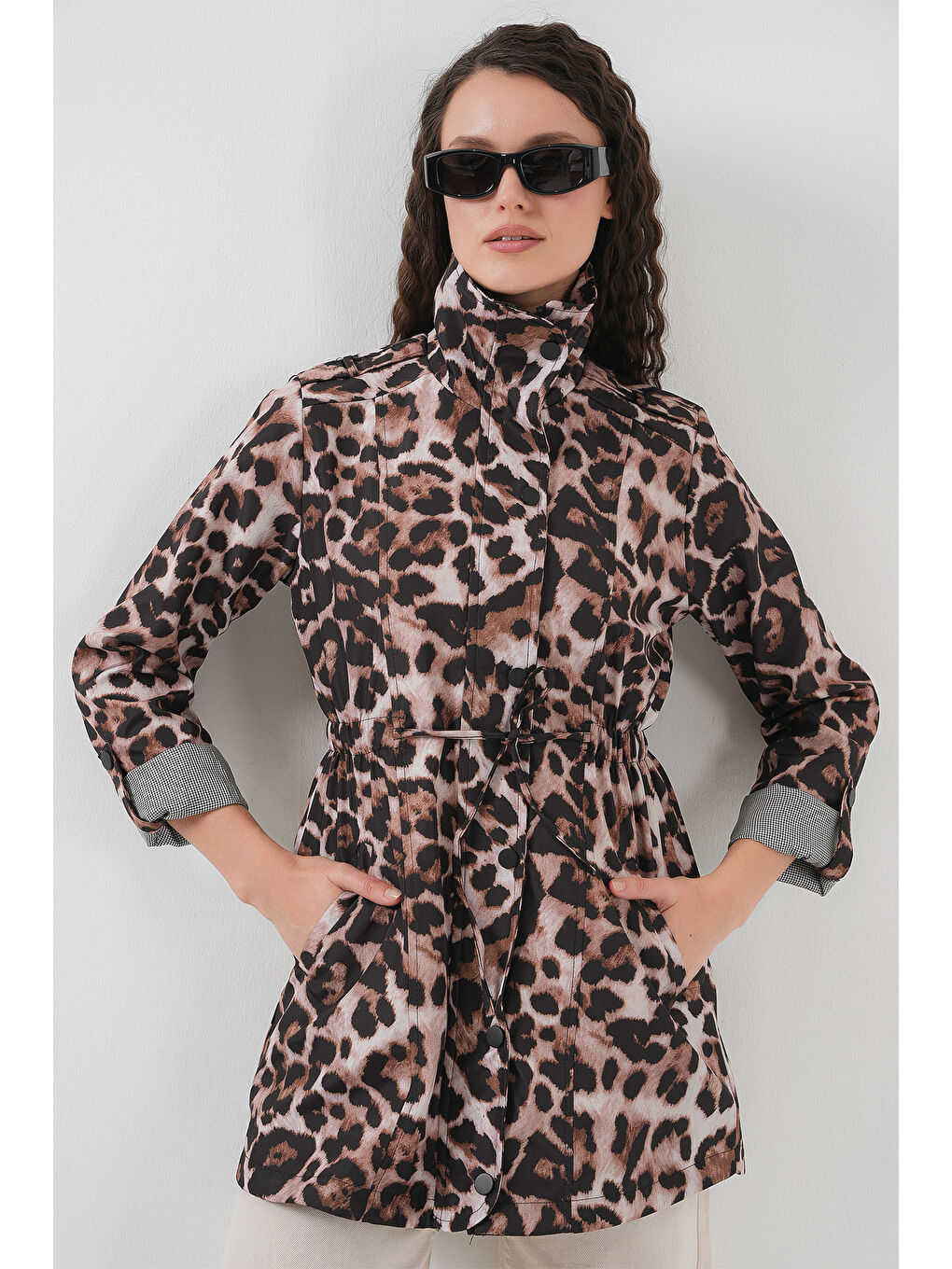 Kahverengi 10322 Beli Büzgülü Trençkot - D.Kahve-2