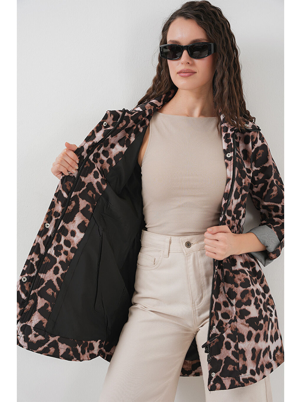 Kahverengi 10322 Beli Büzgülü Trençkot - D.Kahve-3