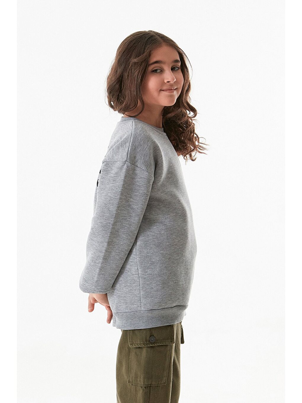 Gri 3 İplik Los Angeles Yazı Baskılı Erkek Çocuk Sweatshirt-1