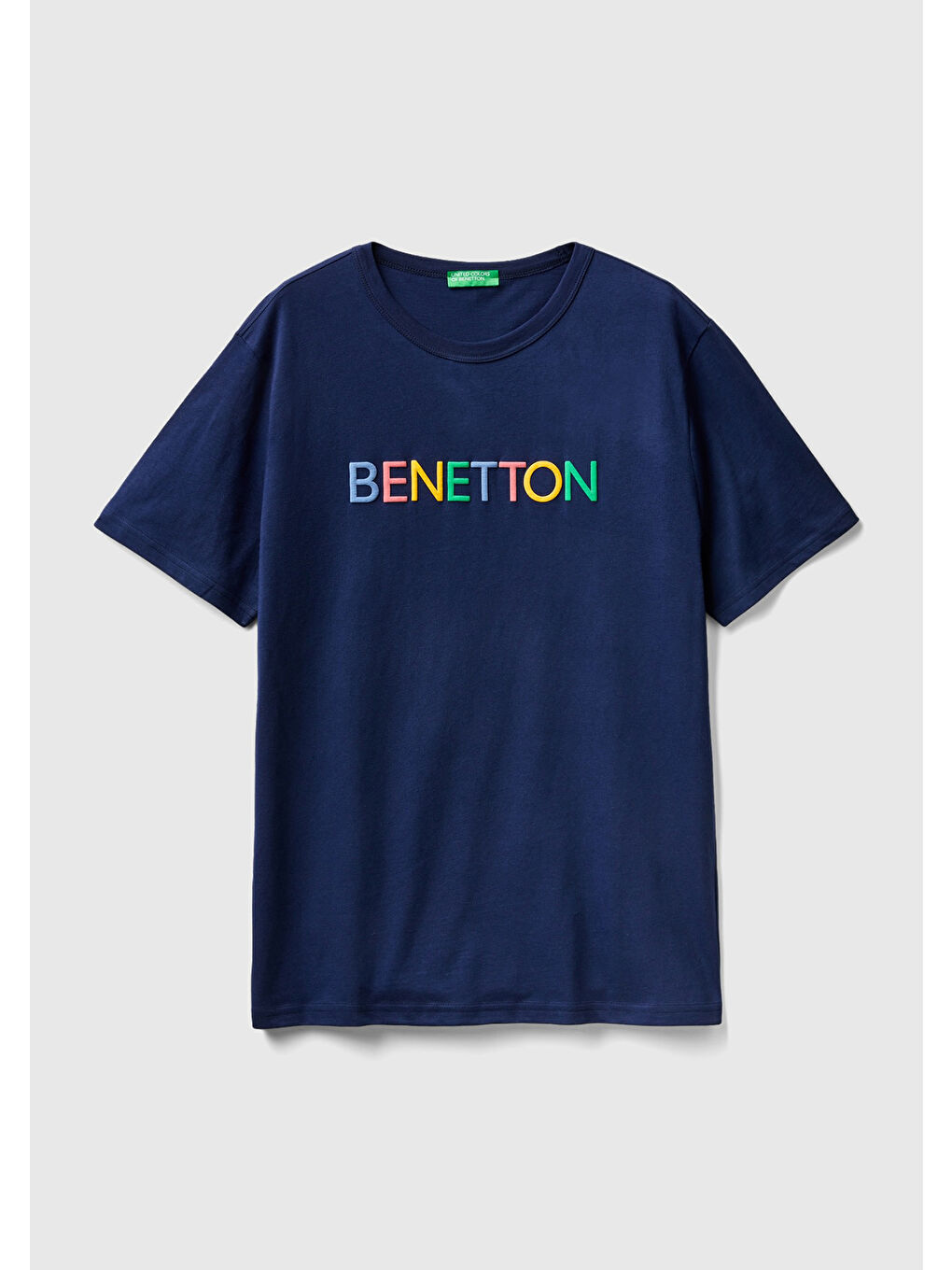 United Colors Of Benetton Erkek Lacivert Logo Baskılı Organik Pamuklu T-Shirt - 1