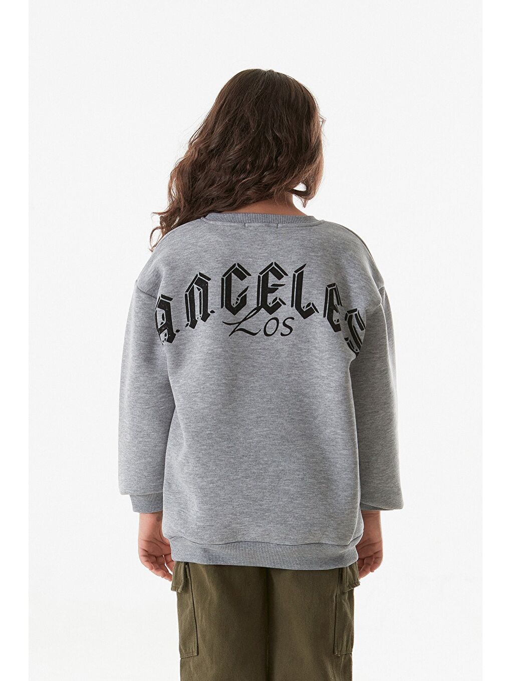 Gri 3 İplik Los Angeles Yazı Baskılı Erkek Çocuk Sweatshirt-3