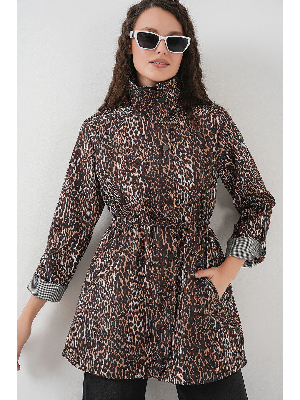 Kahverengi 10322 Beli Büzgülü Trençkot - E. Kahve-2