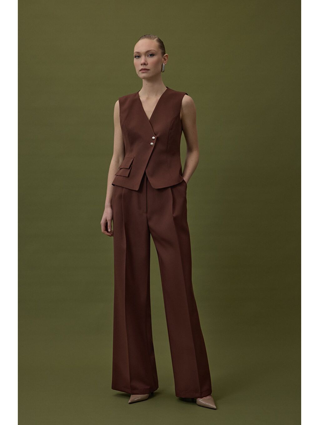 Kahverengi Sofia Palazzo Pantolon - Kahve-3