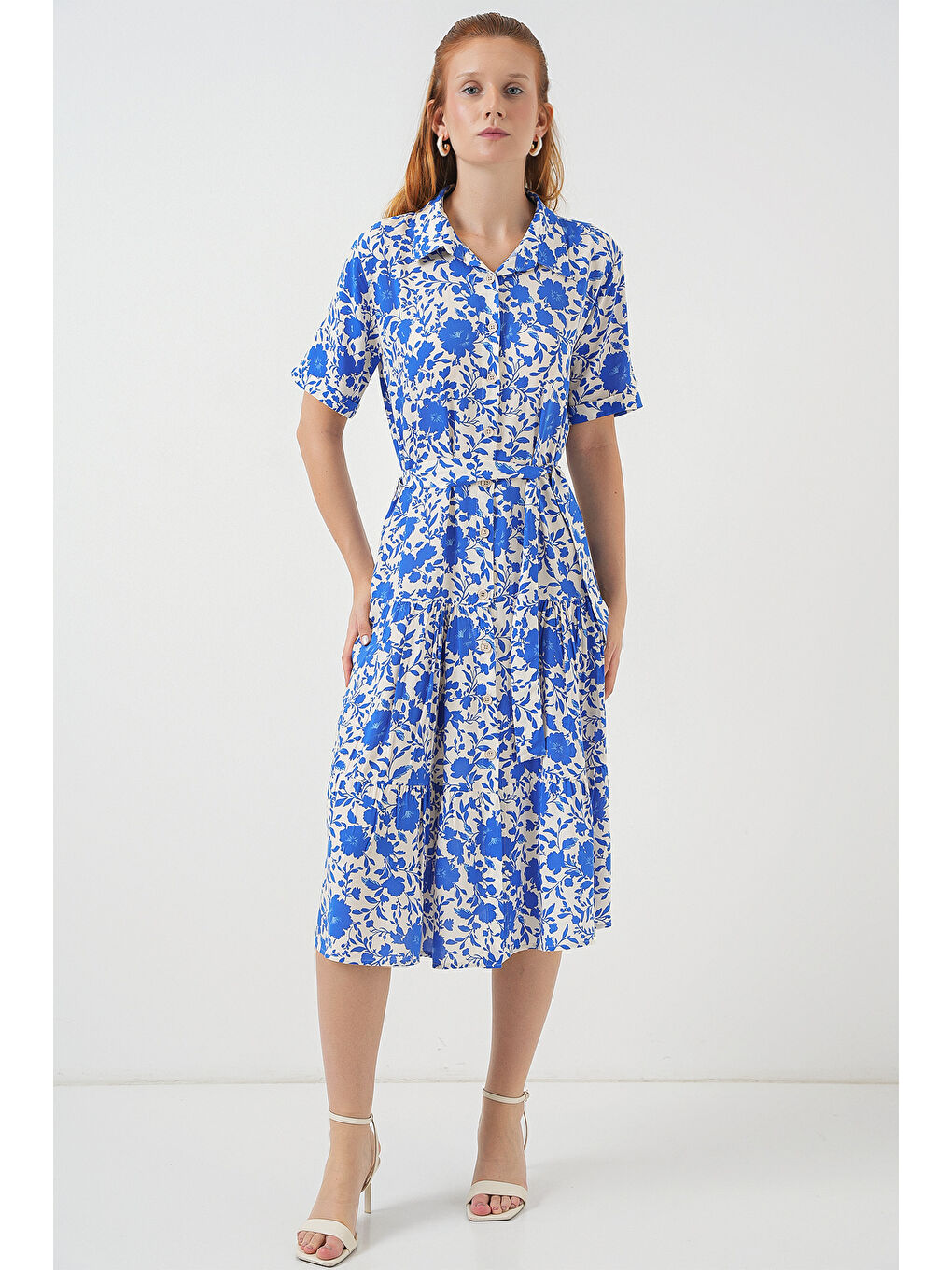 Mavi Kadın Kısa Kol Desenli Elbise 2560 - Saks-1