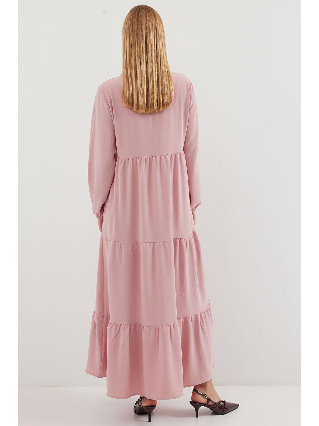 1627 Yaka Bağcıklı Tesettür Elbise - A. Pembe-5