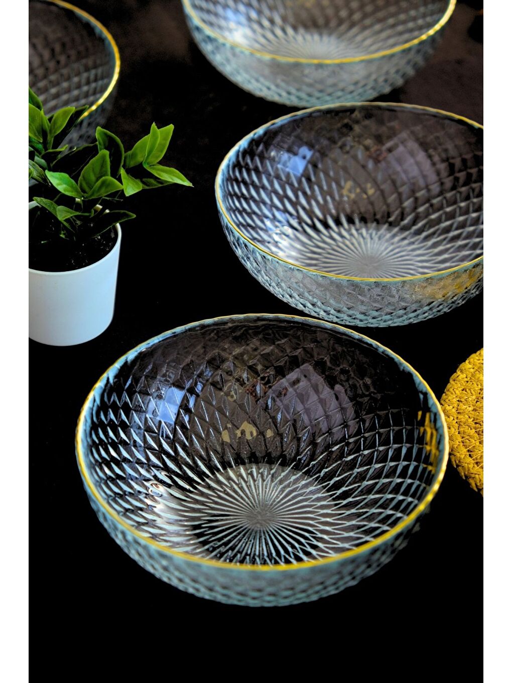 Renksiz Altın Yaldız Cam Kase 13cm 6 lı 2118-1