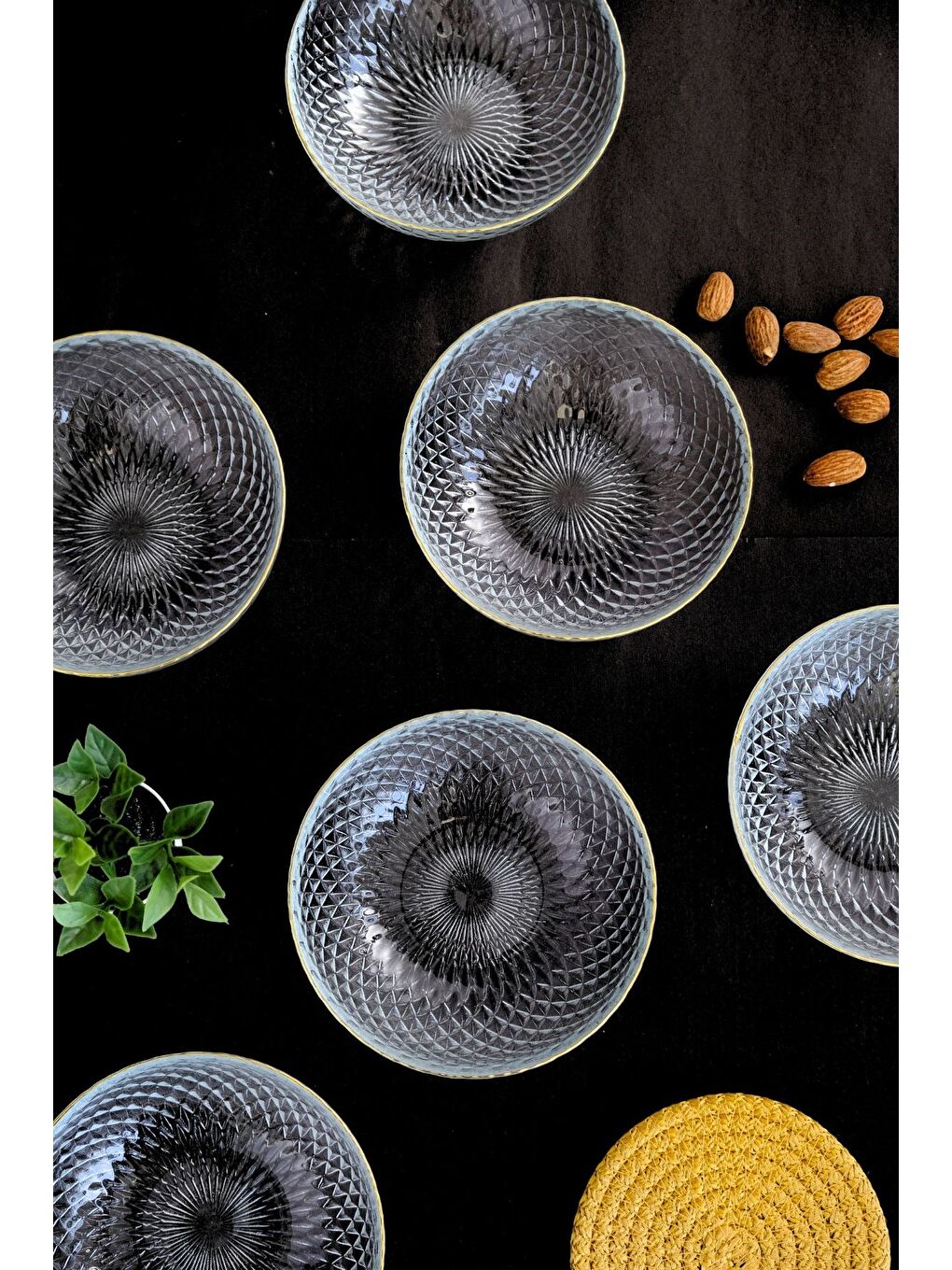 Renksiz Altın Yaldız Cam Kase 13cm 6 lı 2118-3